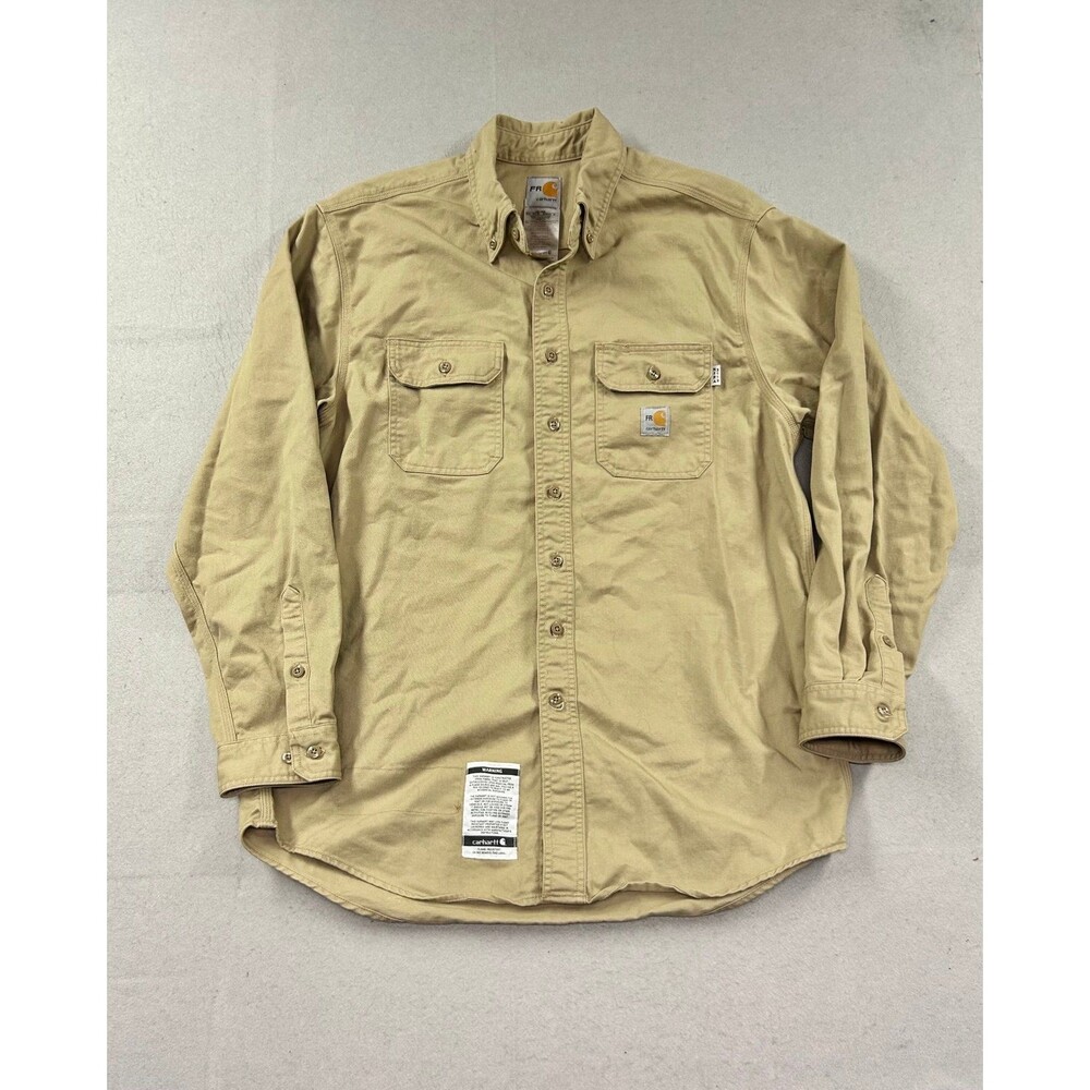 Carhartt Mens FR FRS160 Work Shirt Long Sleeve Button Front Khaki Beige Large